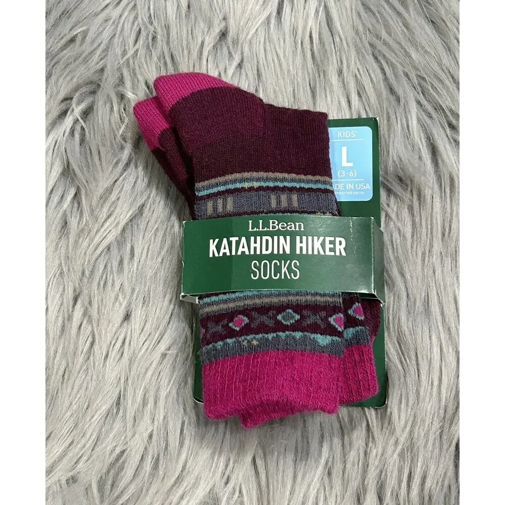 LLBean Katahdin Hiker Wool Socks Kids Size Large (3-6) Made‎ In USA